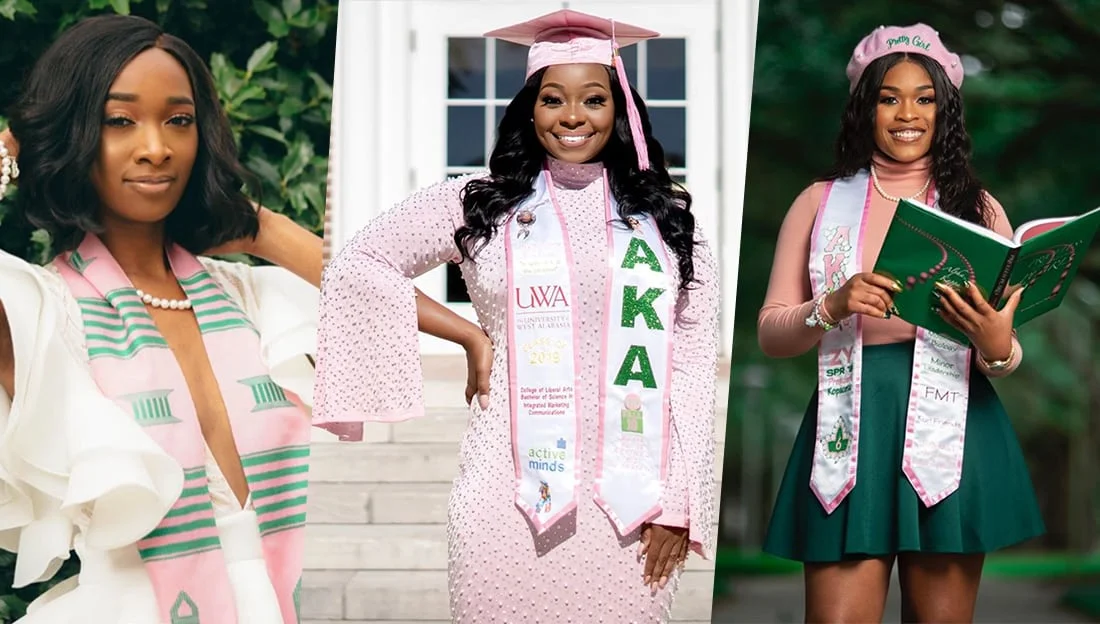 Graduates wearing Greek-letter stoles