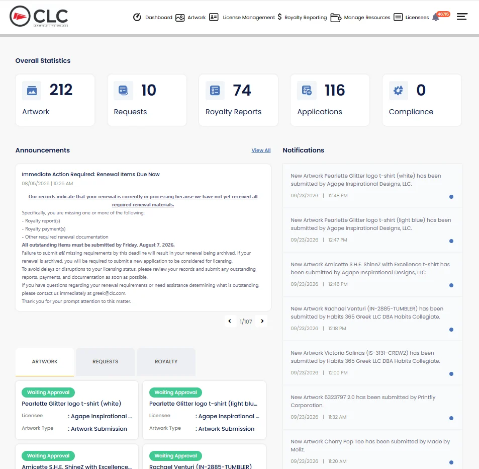 Direct Licensing Hub dashboard